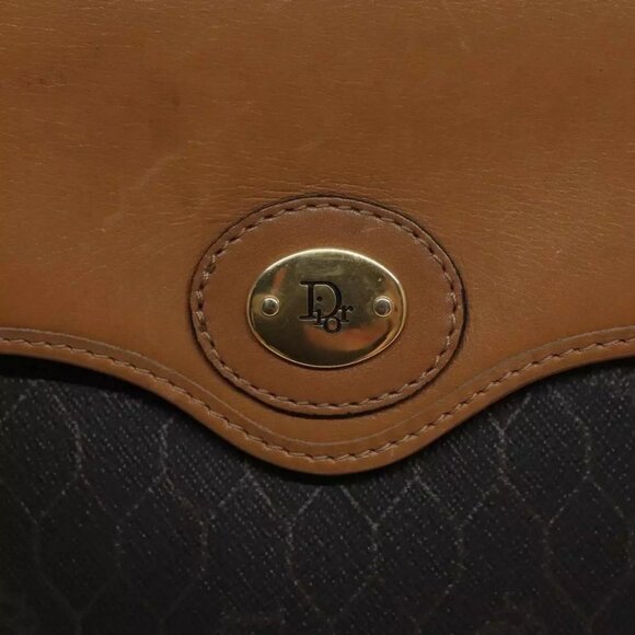 Christian Dior Honeycomb Canvas Hand Bag PVC Black Brown Authentic - Picture 5 of 16
